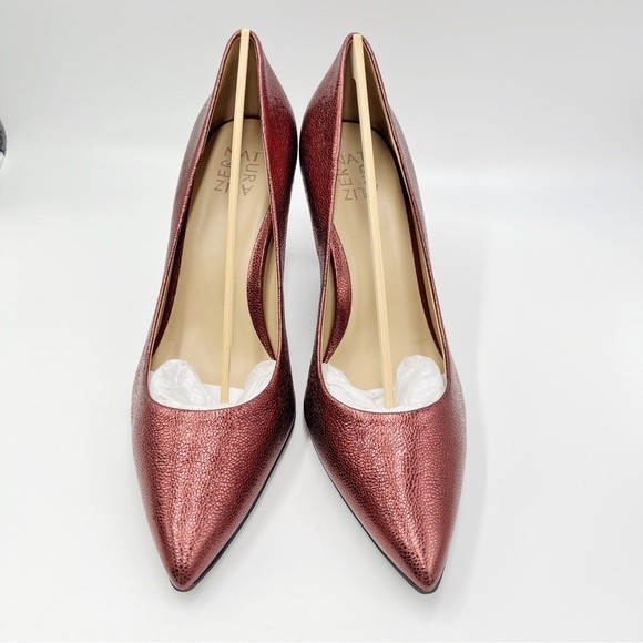 11N 11 NARROW WIDTH Naturalizer Womens Anna Metallic Cranberry Red Leather Heels - Picture 3 of 16